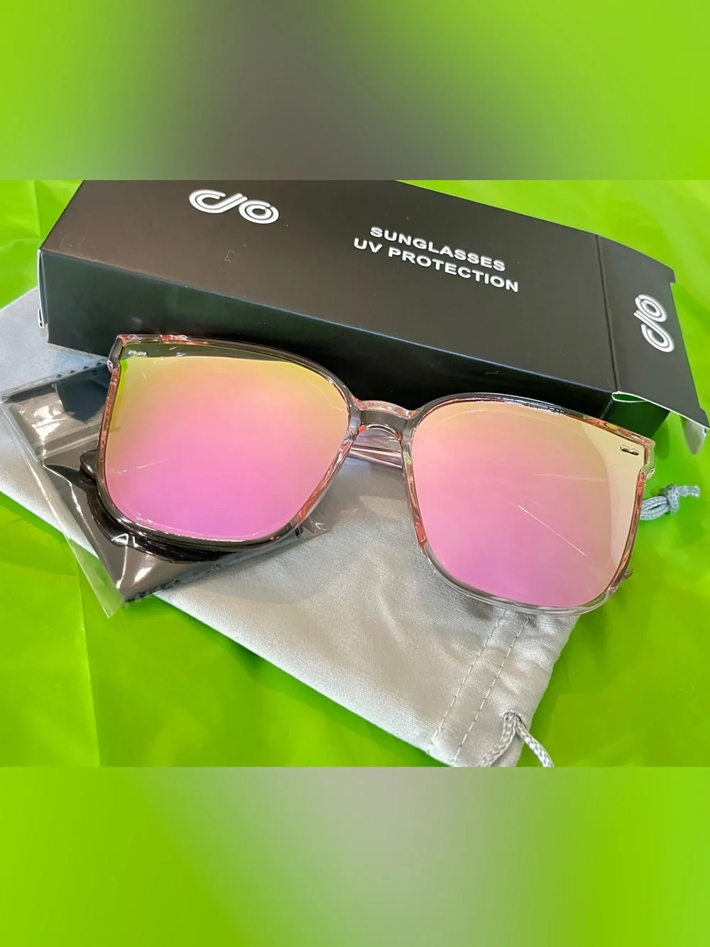 Clear Pink Frame Sunglasses with Pink Mirrored Lenses
